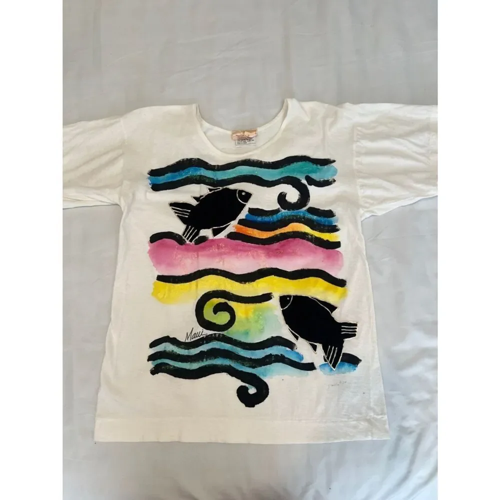Vintage Hand painted original by Paula signed ‘89 Fish and Ocean Maui EVC